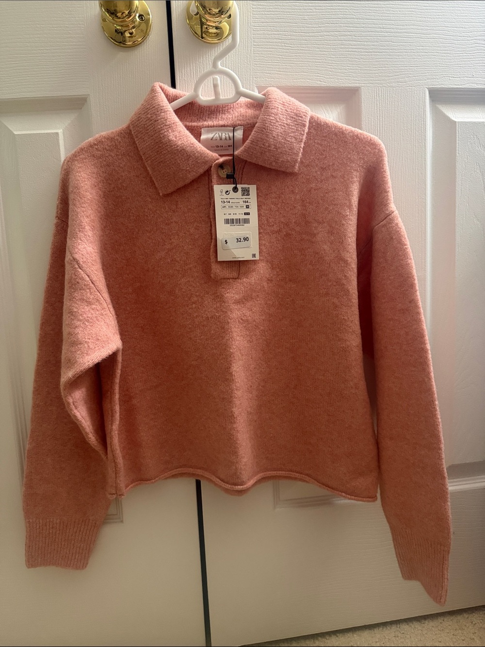 Zara Kid Coral Pink Collared Knit Sweater